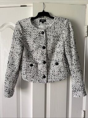 Express Black & White Tweed Cropped Button Jacket NWOT
